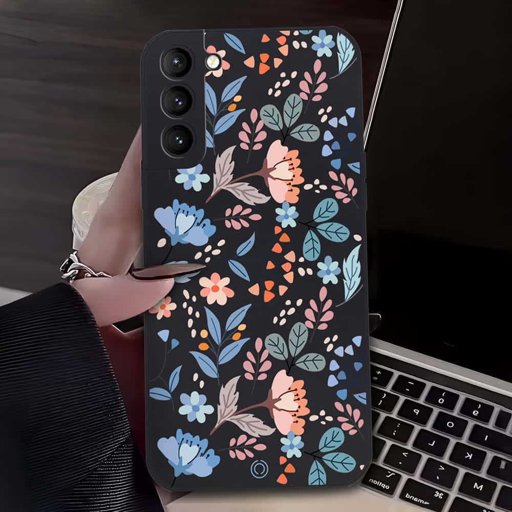 Floral Series Soft Phone Case - Design 1 - Black - Samsung Galaxy S21 Plus 5G