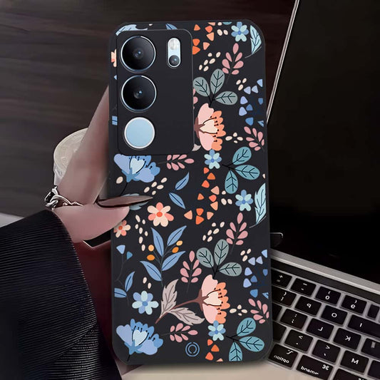 Vivo S17 Pro Cover - Black - D1 - ONation Floral Series - HQ Liquid Silicone Soft Case