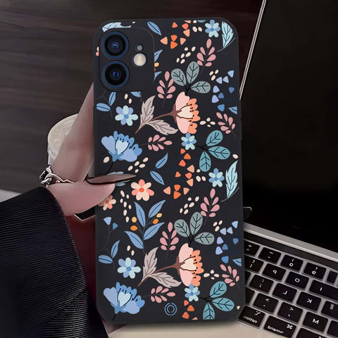 Floral Series Soft Phone Case - Design 1 - Black - iPhone 12 Mini