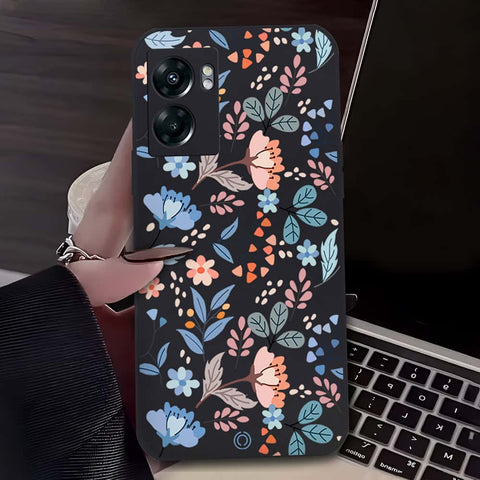 Floral Series Soft Phone Case - Design 1 - Black - Oppo A56s