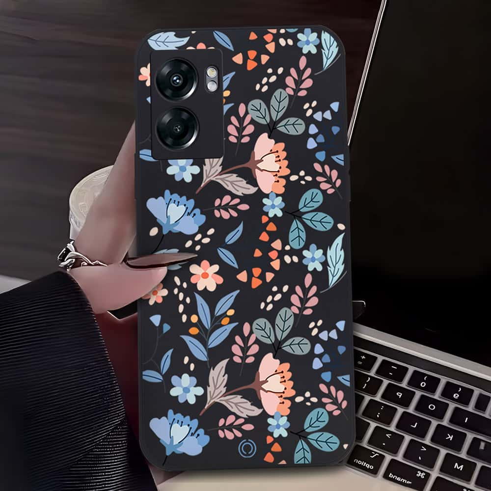 Floral Series Soft Phone Case - Design 1 - Black - Oppo A57 5G