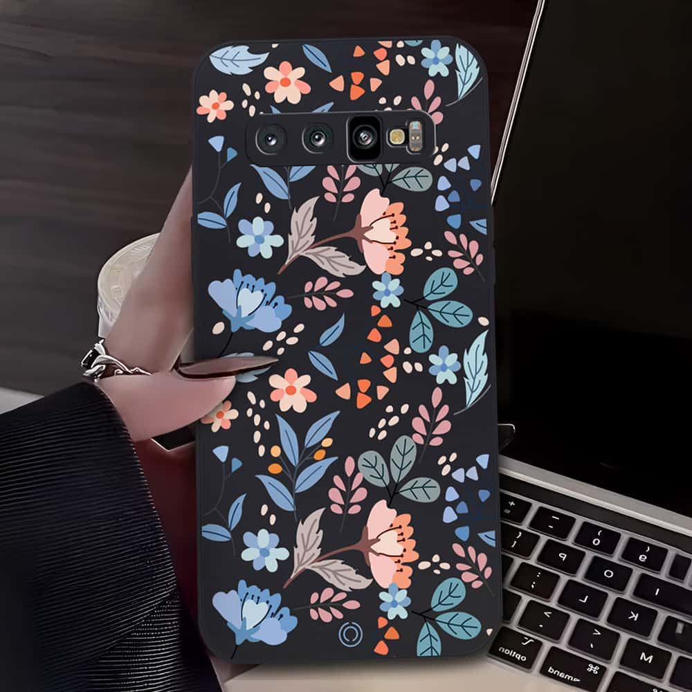 Floral Series Soft Phone Case - Design 1 - Black - Samsung Galaxy S10 Plus