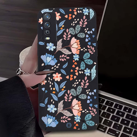 Floral Series Soft Phone Case - Design 1 - Black - Vivo Y11s