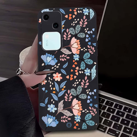 Floral Series Soft Phone Case - Design 1 - Black - Vivo V30