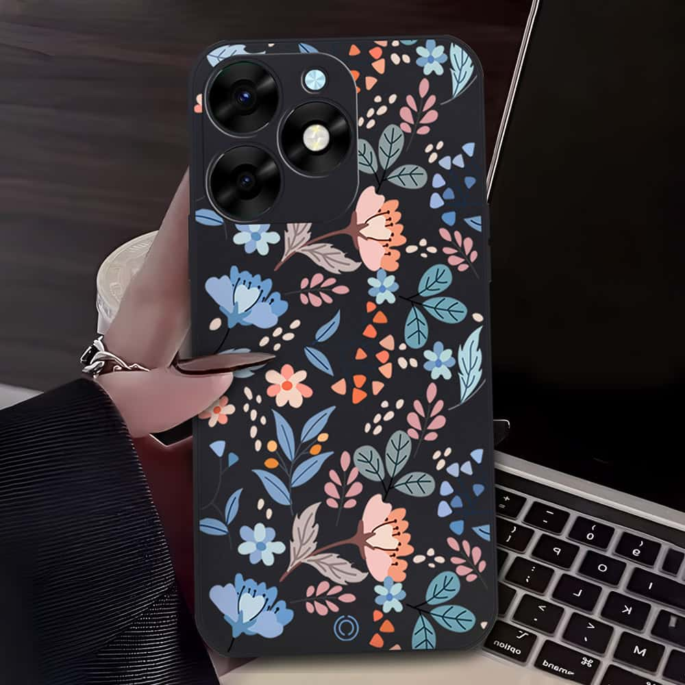 itel S23 Plus Cover - Black - D1 - ONation Floral Series - HQ Liquid Silicone Soft Case