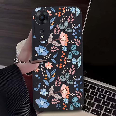 Floral Series Soft Phone Case - Design 1 - Black - Oppo A58 4G