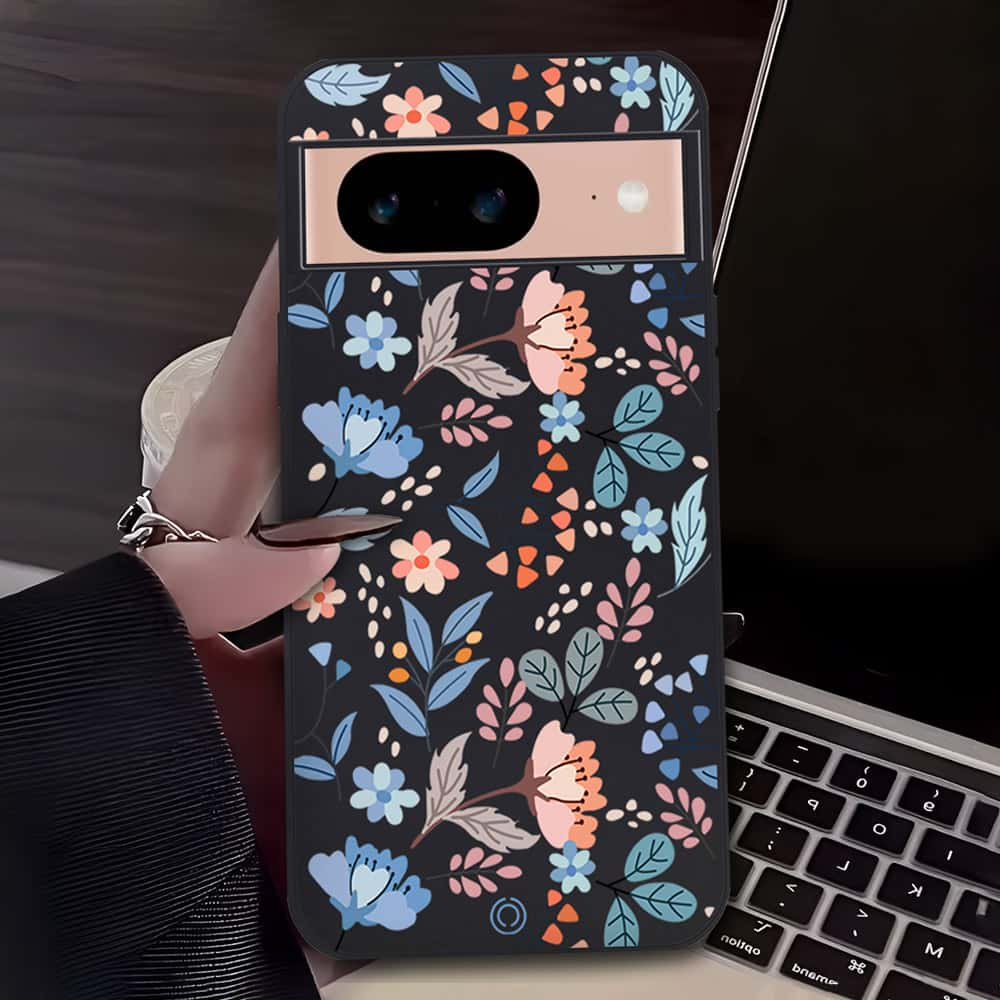 Google Pixel 8a Cover - Black - D1 - ONation Floral Series - HQ Liquid Silicone Soft Case