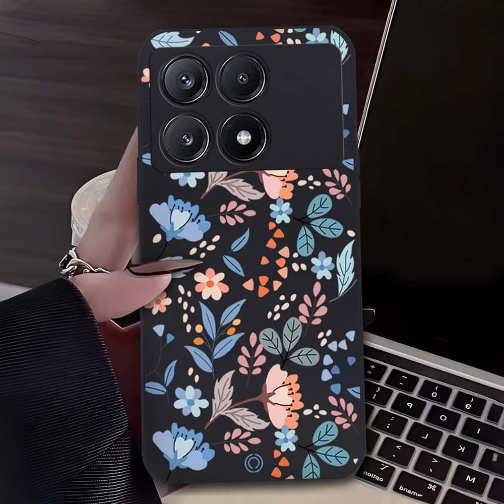 Floral Series Soft Phone Case - Design 1 - Black - Xiaomi Poco X6 Pro