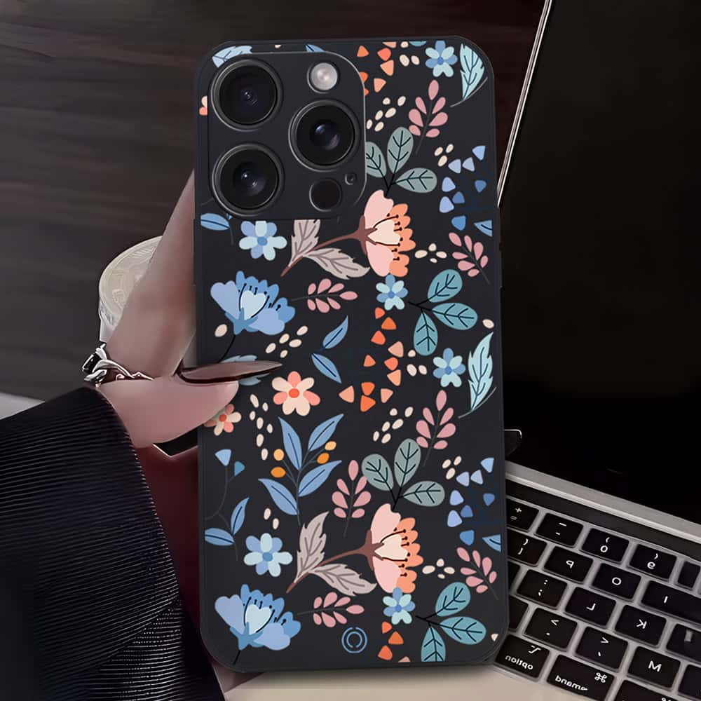 Floral Series Soft Phone Case - Design 1 - Black - iPhone 16 Plus