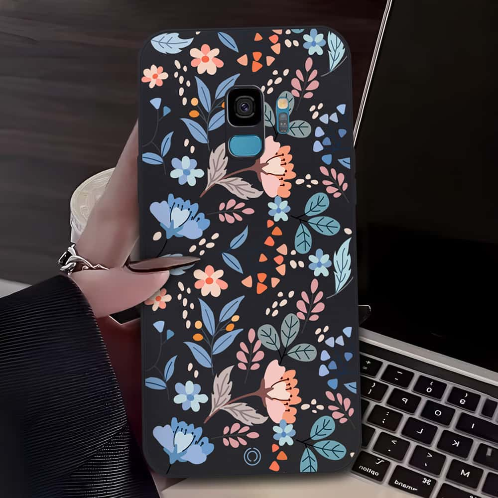 Floral Series Soft Phone Case - Design 1 - Black - Samsung Galaxy S9