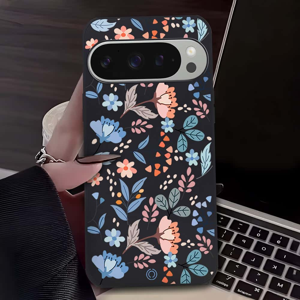 Floral Series Soft Phone Case - Design 1 - Black - Google Pixel 9 Pro