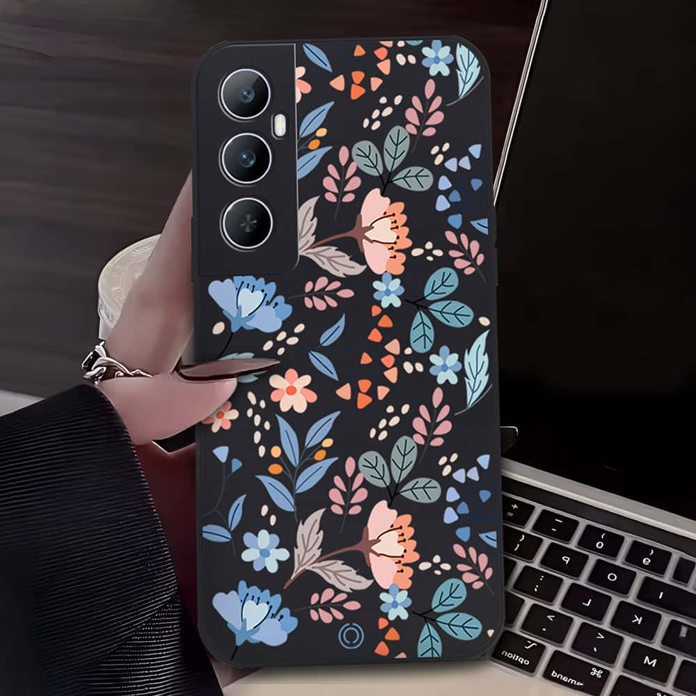 Floral Series Soft Phone Case - Design 1 - Black - Realme C65