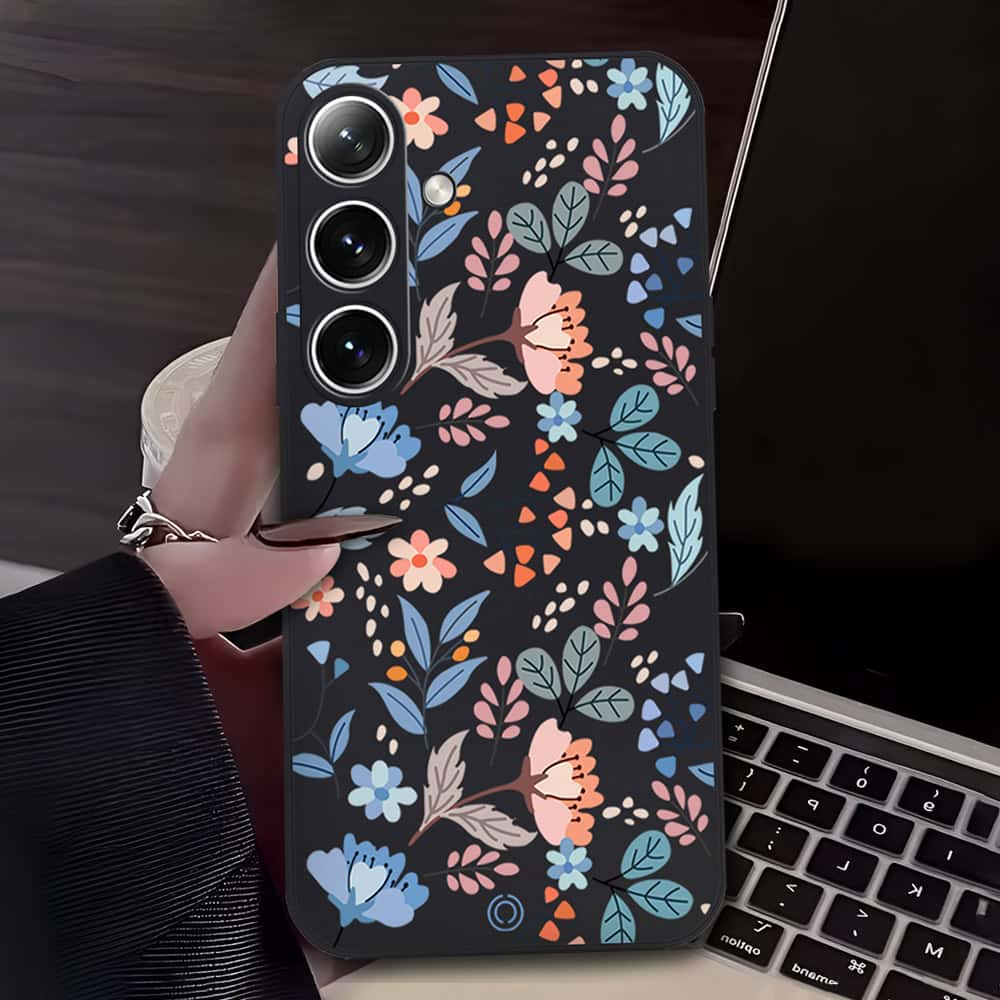 Floral Series Soft Phone Case - Design 1 - Black - Samsung Galaxy S25