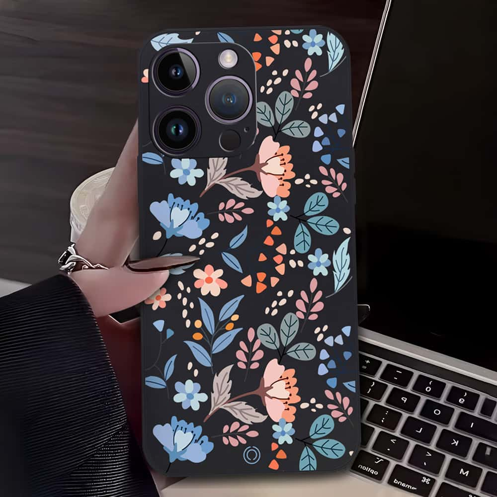 Floral Series Soft Phone Case - Design 1 - Black - iPhone 14 Pro Max