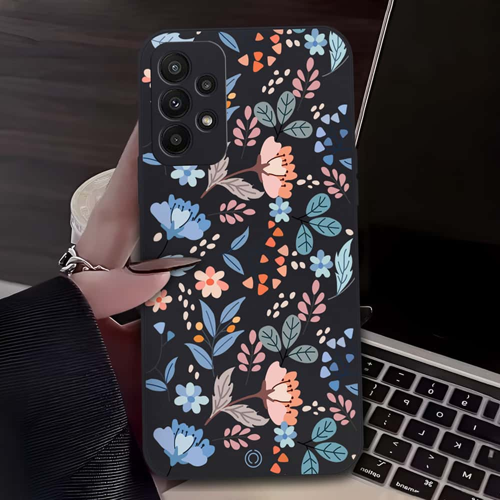 Floral Series Soft Phone Case - Design 1 - Black - Samsung Galaxy A23 5G