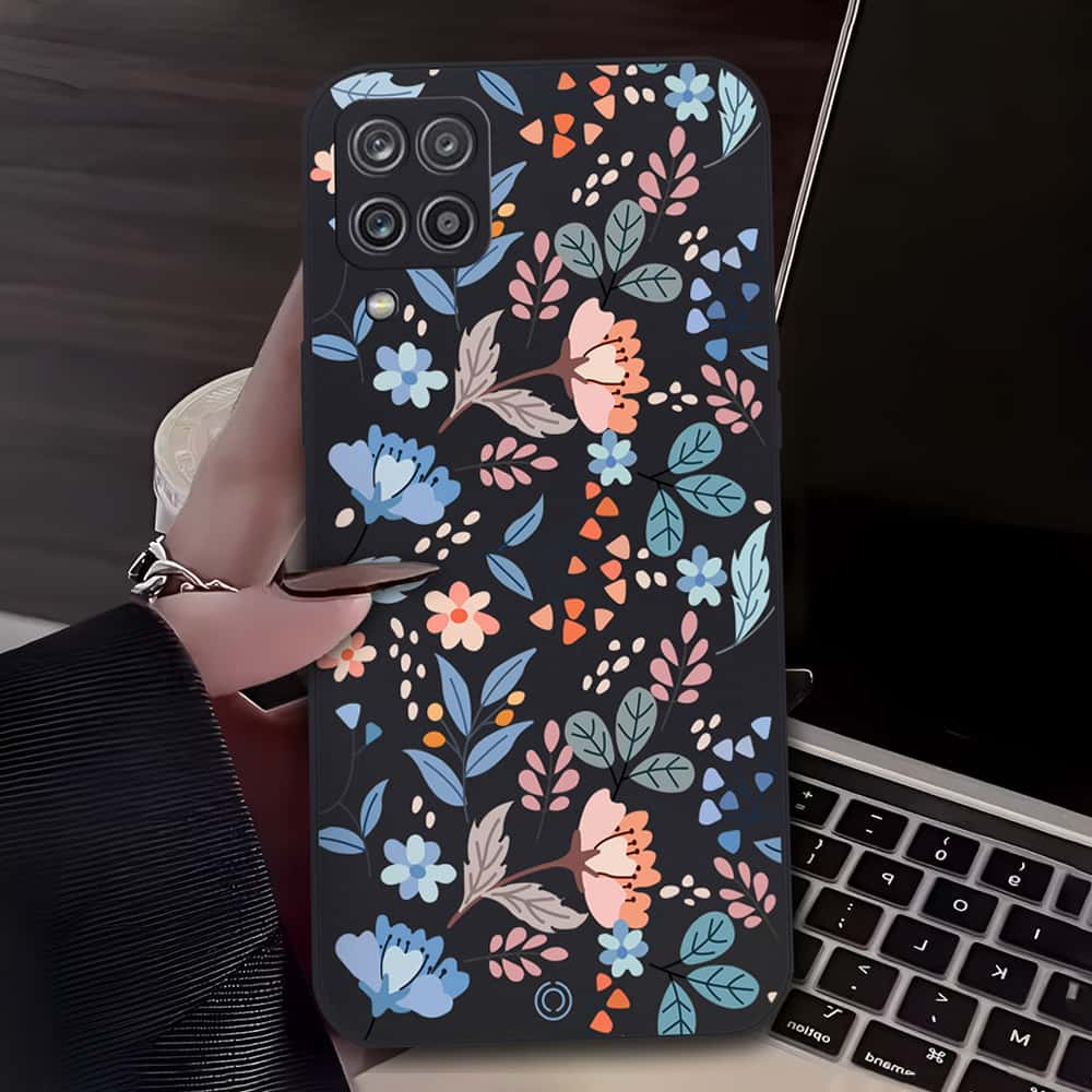 Floral Series Soft Phone Case - Design 1 - Black - Samsung Galaxy A12 Nacho