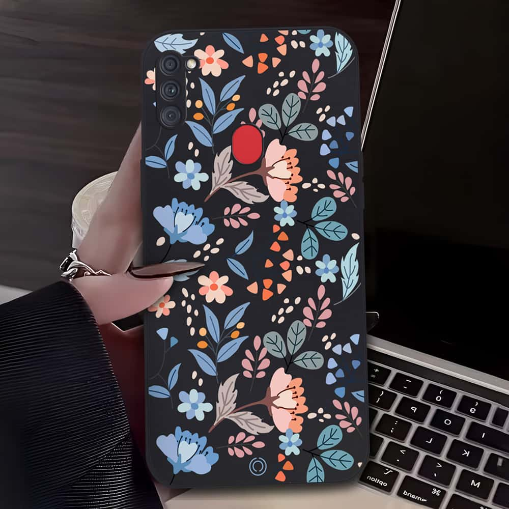 Floral Series Soft Phone Case - Design 1 - Black - Samsung Galaxy A11