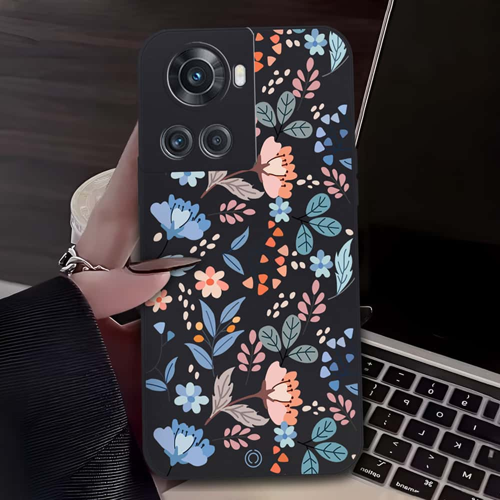 Floral Series Soft Phone Case - Design 1 - Black - OnePlus Ace