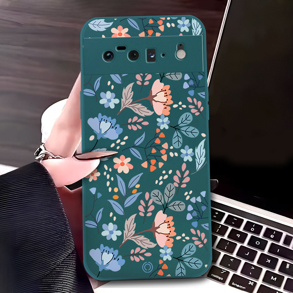 Google Pixel 6 Pro Cover - Dark Green - D1 - ONation Floral Series - HQ Liquid Silicone Soft Case