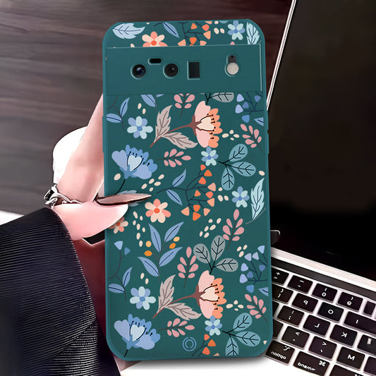 Google Pixel 6 Cover - Dark Green - D1 - ONation Floral Series - HQ Liquid Silicone Soft Case