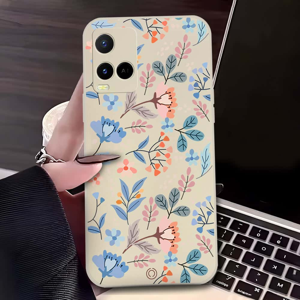 Floral Series Soft Phone Case - Design 1 - Offwhite - Vivo Y21G