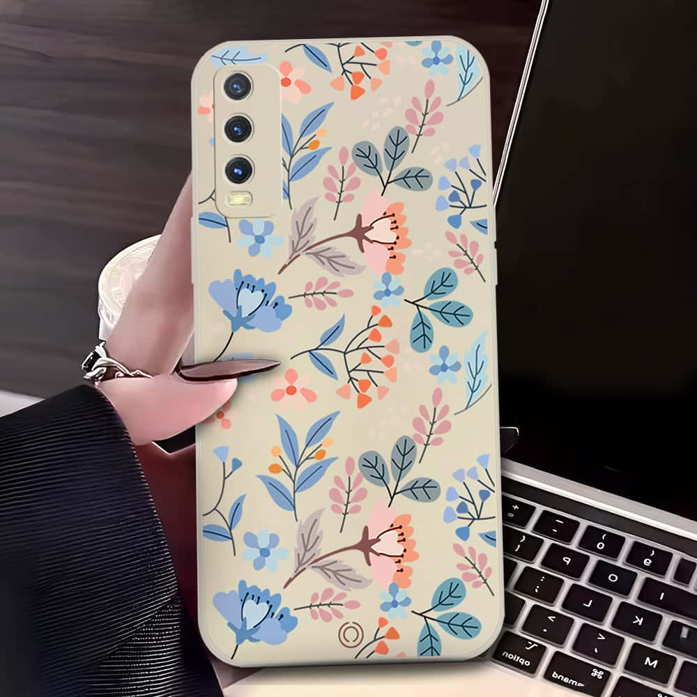 Floral Series Soft Phone Case - Design 1 - Offwhite - Vivo Y12s