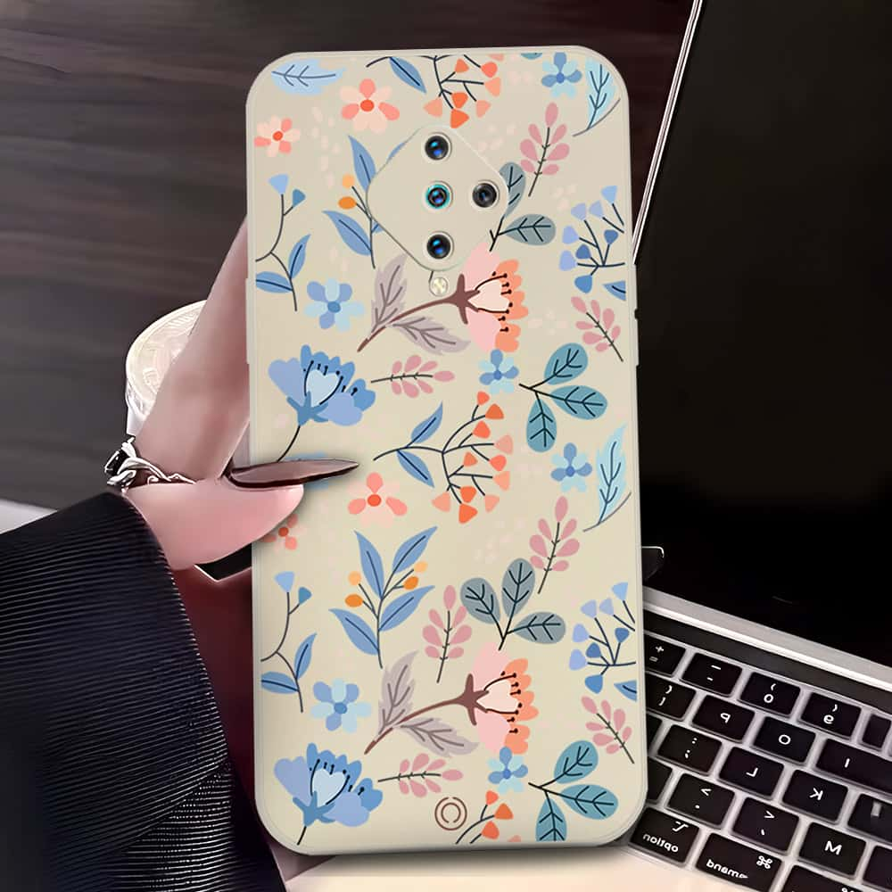 Floral Series Soft Phone Case - Design 1 - Offwhite - Vivo S1 Pro