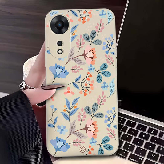 Floral Series Soft Phone Case - Design 1 - Offwhite - Oppo A58 4G