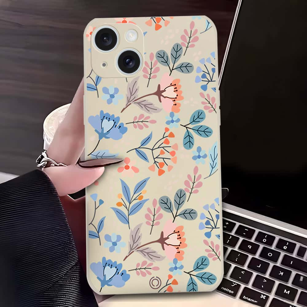 Floral Series Soft Phone Case - Design 1 - Offwhite - iPhone 15 Plus