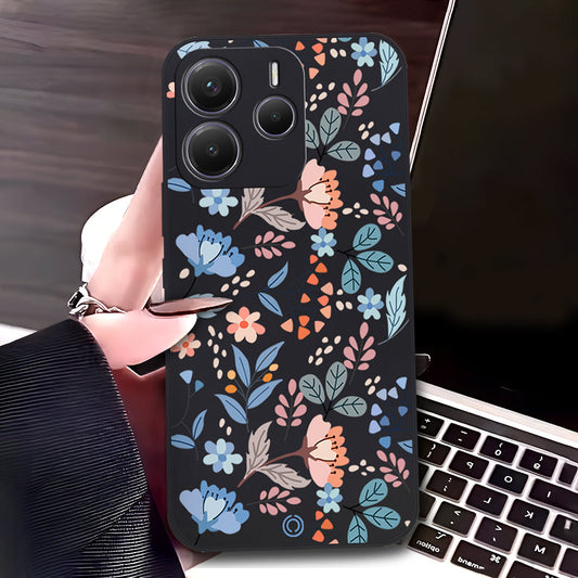 Xiaomi Redmi Note 14 4G Cover - Black - D1 - ONation Floral Series - HQ Liquid Silicone Soft Case