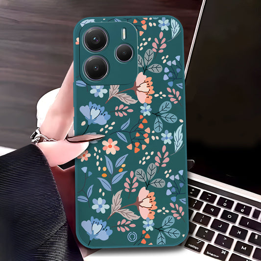 Xiaomi Redmi Note 14 4G Cover - Dark Green - D1 - ONation Floral Series - HQ Liquid Silicone Soft Case