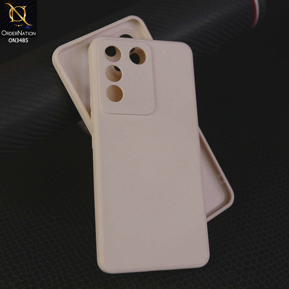 Vivo V27e Cover - Off White - ONation Silica Gel Series - HQ Liquid Silicone Elegant Colors Camera Protection Soft Case