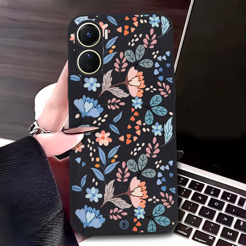 Vivo Y11s Cover - Black - D1 - ONation Floral Series - HQ Liquid Silicone Soft Case