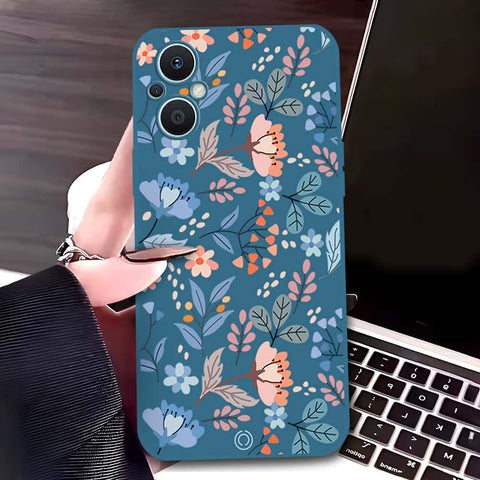 Oppo Reno8 Z Cover - Blue - D1 - ONation Floral Series - HQ Liquid Silicone Soft Case