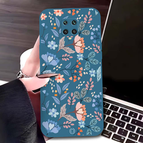 Xiaomi Redmi Note 9S Cover - Blue - D1 - ONation Floral Series - HQ Liquid Silicone Soft Case
