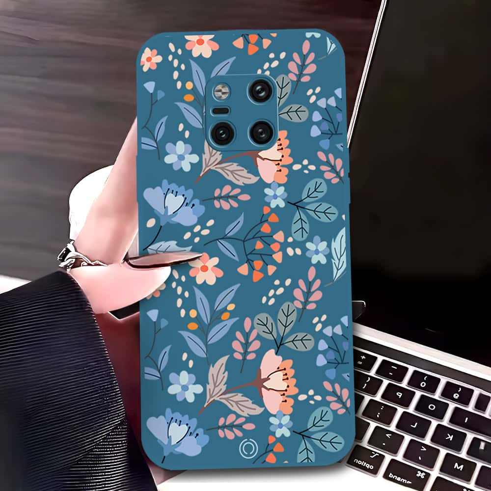 Huawei Mate 20 Pro Cover - Blue - D1 - ONation Floral Series - HQ Liquid Silicone Soft Case