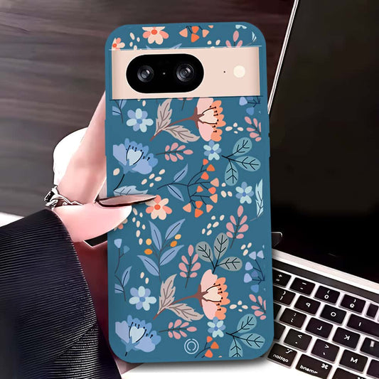 Google Pixel 8 Cover - Blue - D1 - ONation Floral Series - HQ Liquid Silicone Soft Case