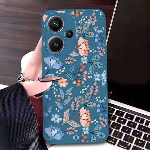 Xiaomi Redmi Note 13 Pro Plus 5G Cover - Blue - D1 - ONation Floral Series - HQ Liquid Silicone Soft Case