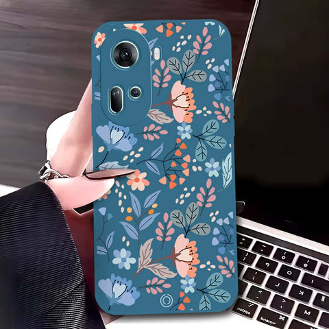 Oppo Reno 11 5G Cover - Blue - D1 - ONation Floral Series - HQ Liquid Silicone Soft Case