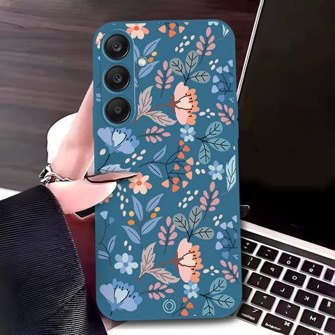 Samsung Galaxy A25 5G Cover - Blue - D1 - ONation Floral Series - HQ Liquid Silicone Soft Case