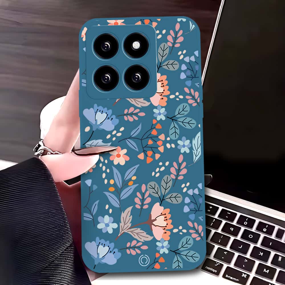 Xiaomi 14 Cover - Blue - D1 - ONation Floral Series - HQ Liquid Silicone Soft Case