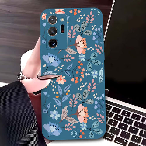 Samsung Galaxy Note 20 Ultra Cover - Blue - D1 - ONation Floral Series - HQ Liquid Silicone Soft Case