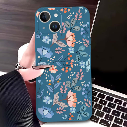 iPhone 14 Cover - Blue - D1 - ONation Floral Series - HQ Liquid Silicone Soft Case