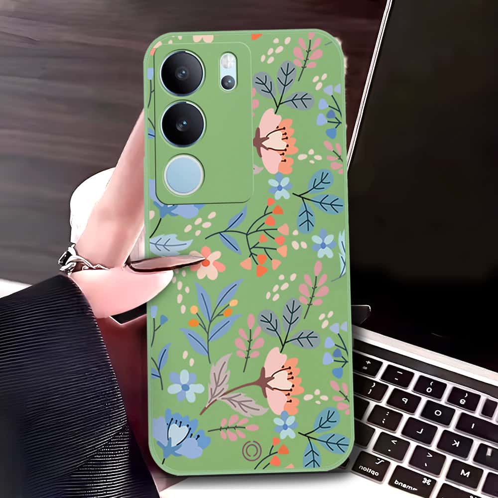 Vivo S17t Cover - Light Green - D1 - ONation Floral Series - HQ Liquid Silicone Soft Case