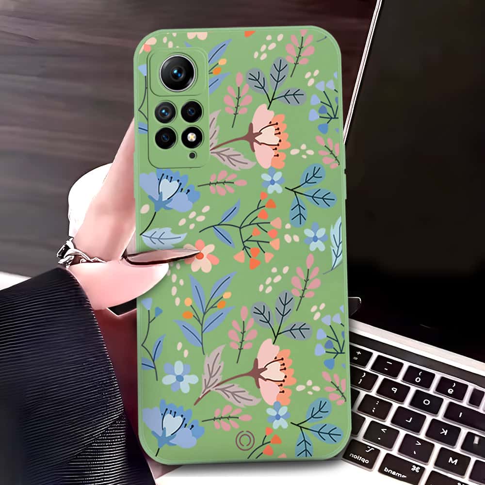 Vivo V30 Cover - Light Green - D1 - ONation Floral Series - HQ Liquid Silicone Soft Case