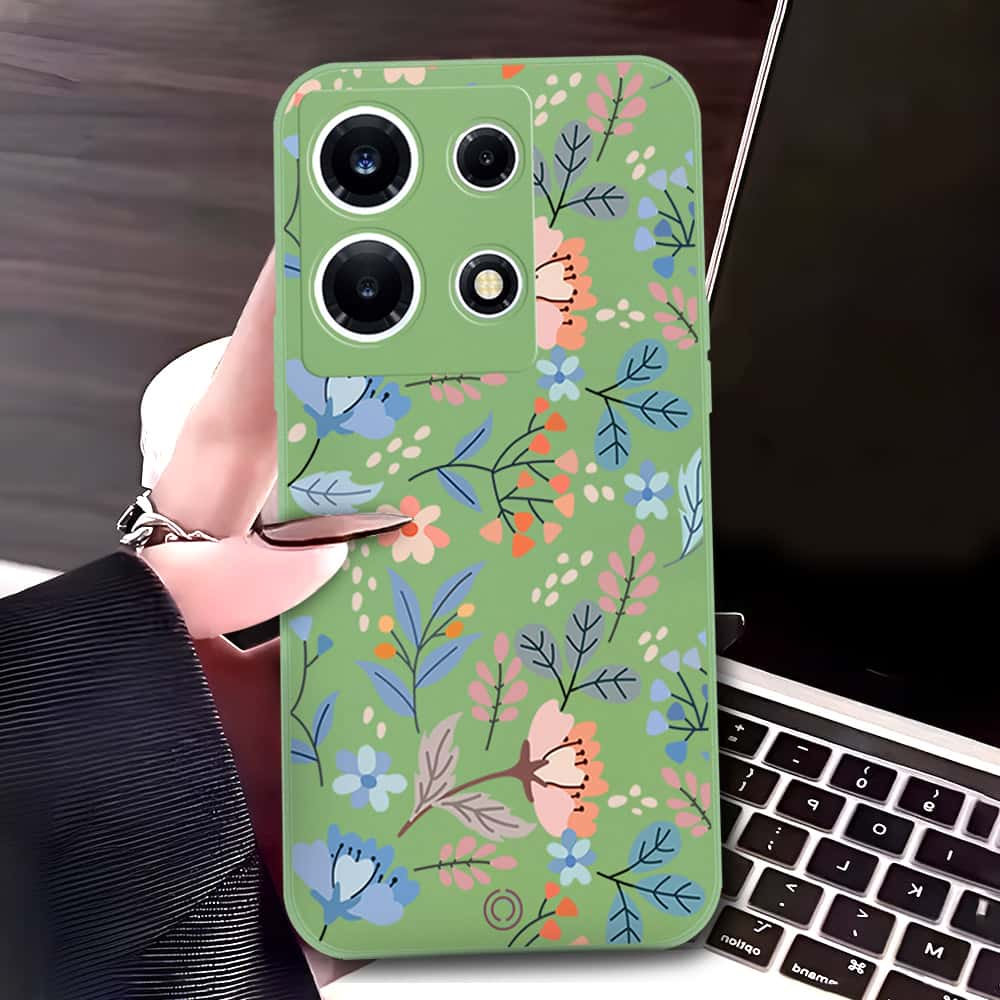 Infinix Note 30 Pro Cover - Light Green - D1 - ONation Floral Series - HQ Liquid Silicone Soft Case