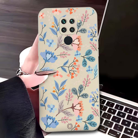 Xiaomi Redmi Note 9 Cover - Off White - D1 - ONation Floral Series - HQ Liquid Silicone Soft Case