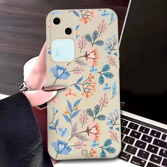 Vivo V30  Cover - Off White - D1 - ONation Floral Series - HQ Liquid Silicone Soft Case