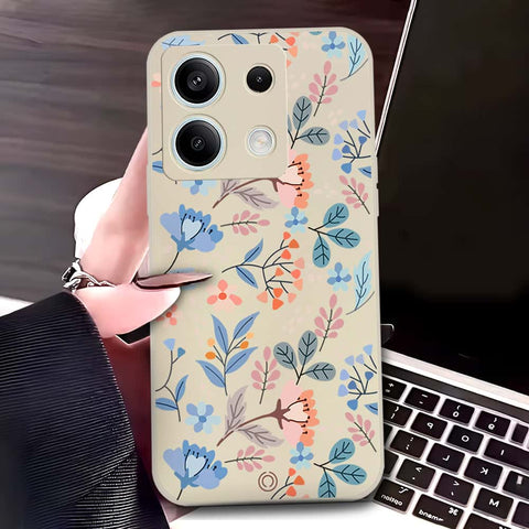 Xiaomi Redmi Note 13 Cover - Off White - D1 - ONation Floral Series - HQ Liquid Silicone Soft Case