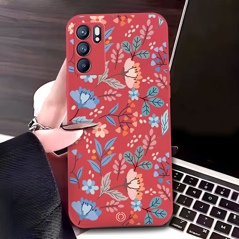 Oppo Reno 6 Pro 5G Cover - Red - D1 - ONation Floral Series - HQ Liquid Silicone Soft Case